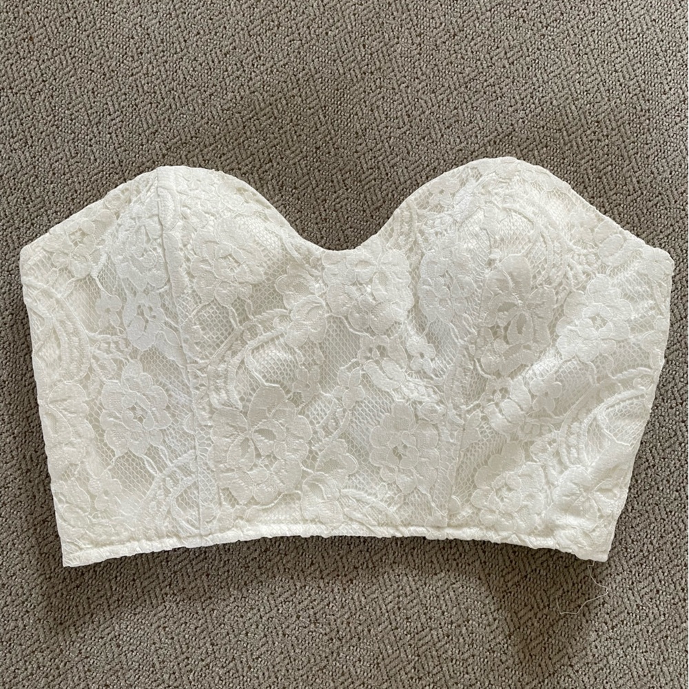 Naked Wardrobe White Lace Corset Top